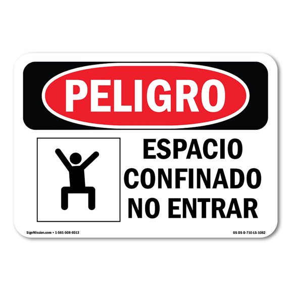OSHA Danger Sign - Confined Space Do Not Enter Spanish | Decal | Protect Your Business, Construction Site, Warehouse & Shop Area |  Made in The USA