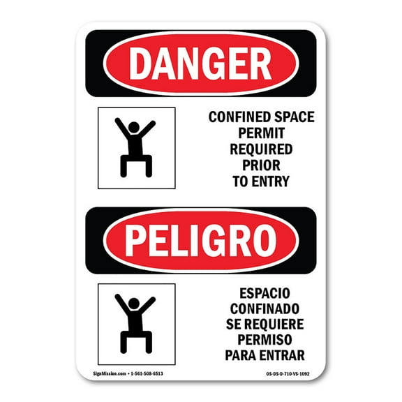 OSHA Danger Sign - Confined Space Permit Required Bilingual | Decal | Protect Your Business, Construction Site, Shop Area |  Made in The USA