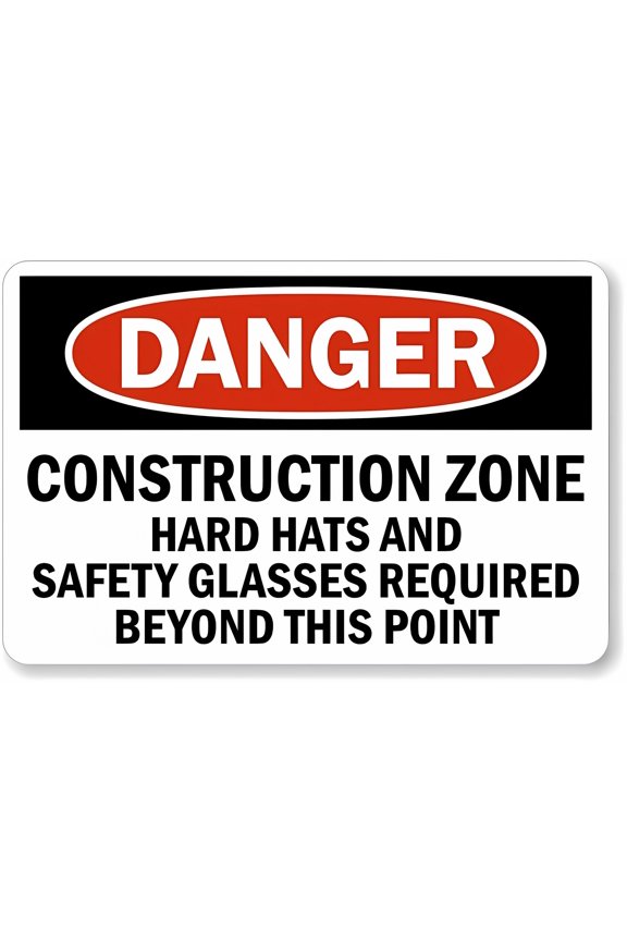 OSHA Danger Sign Construction Zone Glasses Required - 8"x12" Metal Sign, Warning for Wall Fence, Construction Site, Eye Protection