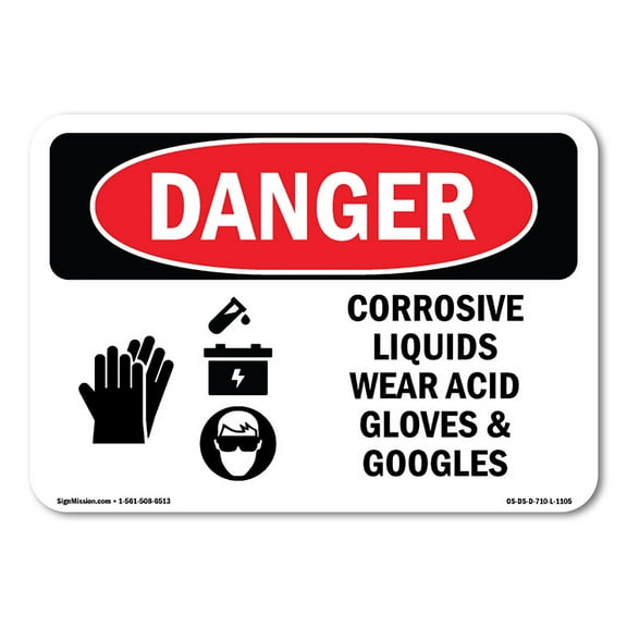 OSHA Danger Sign - Corrosive Liquids Wear Acid Gloves And Goggles | Plastic Sign | Protect Your Business, Construction Site, Shop Area |  Made in The USA