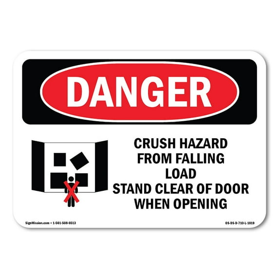 OSHA Danger Sign - Crush Hazard From Falling Load | Decal | Protect Your Business, Construction Site, Warehouse & Shop Area | Made in The USA