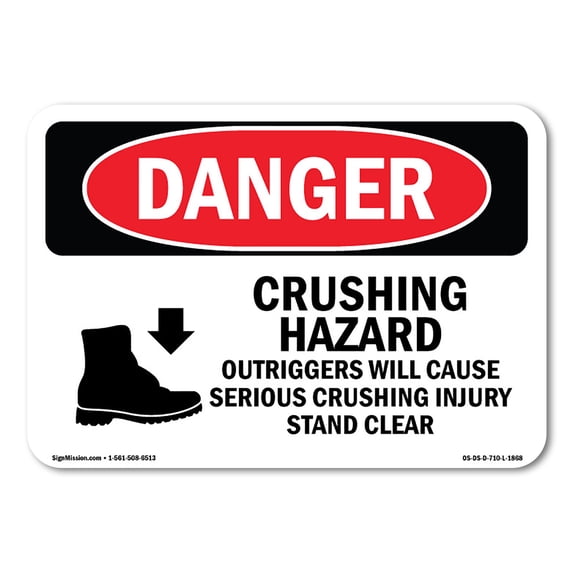 OSHA Danger Sign - Crushing Hazard Outriggers Stand Clear | Plastic Sign | Protect Your Business, Construction Site, Shop Area | Made in The USA