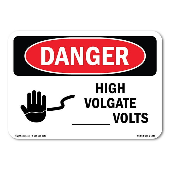OSHA Danger Sign - Custom High Voltage -- Volts | Decal | Protect Your Business, Construction Site, Warehouse & Shop Area | Made in The USA