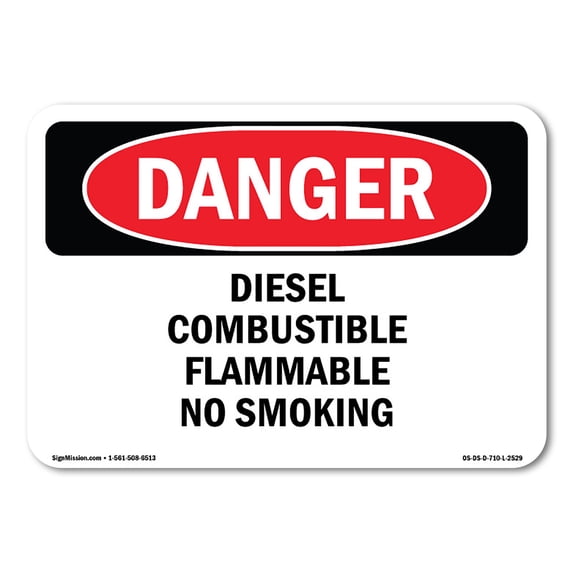 OSHA Danger Sign - Diesel Combustible Flammable No Smoking | Plastic Sign | Protect Your Business, Construction Site, Shop Area | Made in The USA
