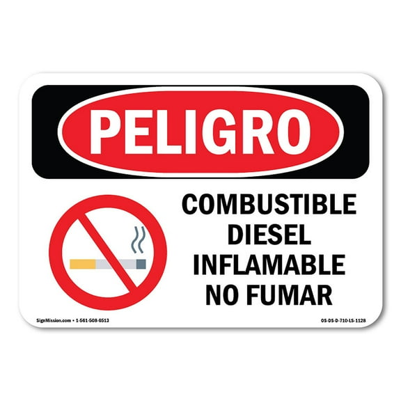 OSHA Danger Sign - Diesel Fuel Flammable No Smoking Spanish | Decal | Protect Your Business, Construction Site, Shop Area |  Made in The USA