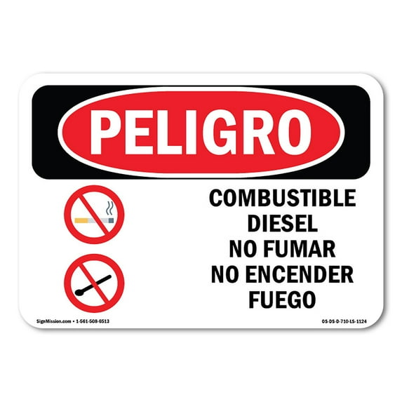 OSHA Danger Sign - Diesel Fuel No Smoking No Spanish | Decal | Protect Your Business, Construction Site, Warehouse & Shop Area | Made in The USA