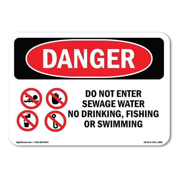 OSHA Danger Sign - Do Not Enter Sewage Water | Plastic Sign | Protect Your Business, Construction Site, Warehouse & Shop Area |  Made in The USA