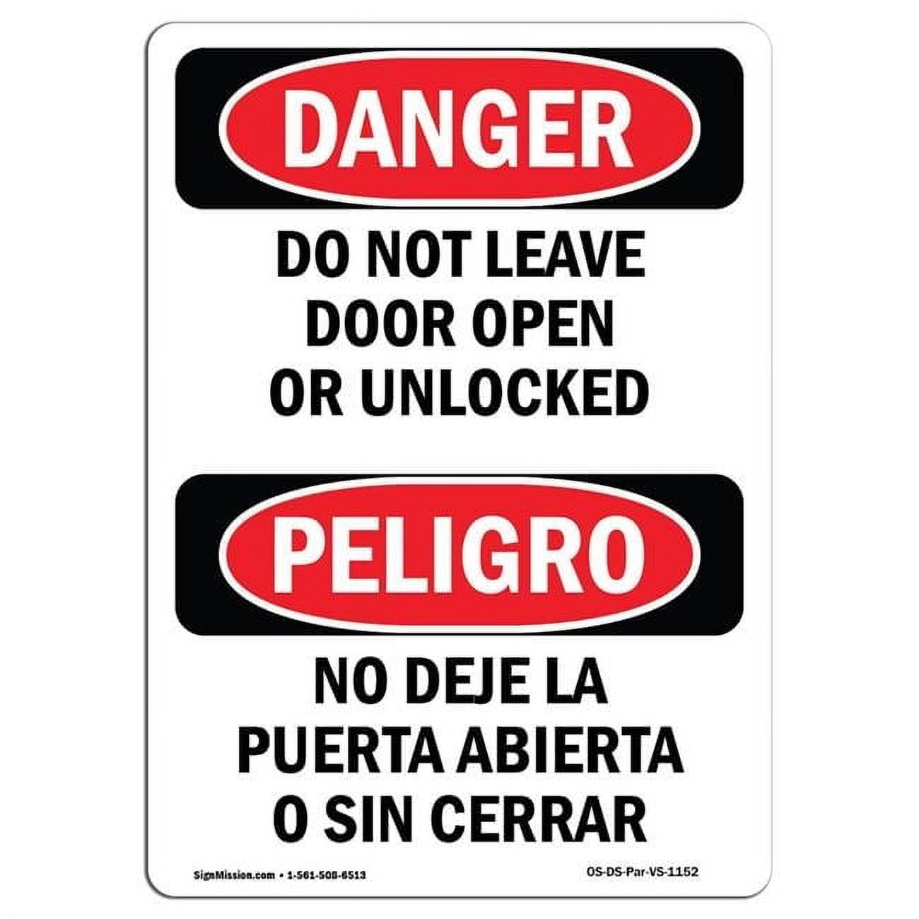 OSHA Danger Sign - Do Not Leave Door Open or Unlocked Bilingual ...