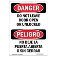 thumbnail image 1 of OSHA Danger Sign - Do Not Leave Door Open or Unlocked Bilingual, 1 of 1
