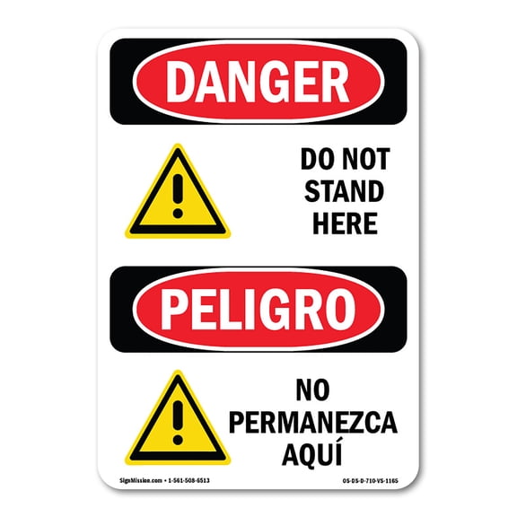 OSHA Danger Sign - Do Not Stand Here Bilingual | Plastic Sign | Protect Your Business, Construction Site, Warehouse & Shop Area |  Made in The USA
