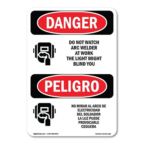 OSHA Danger Sign - Do Not Watch Arc Welder At Work Bilingual | Plastic Sign | Protect Your Business, Construction Site, Shop Area | Made in The USA