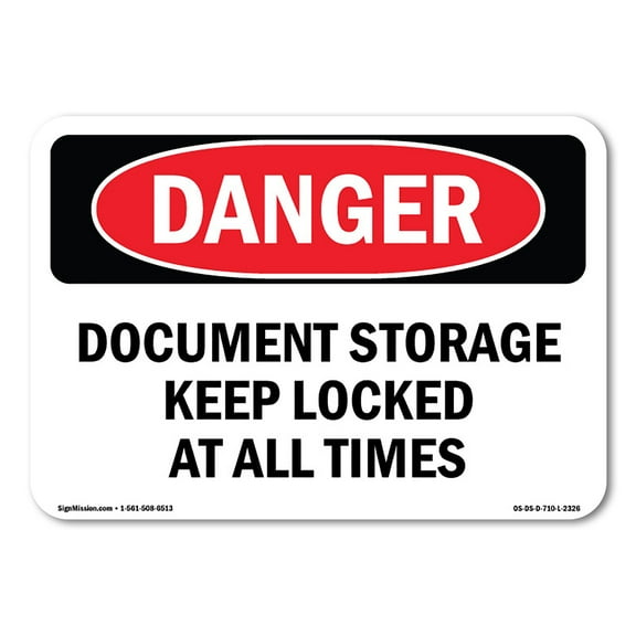 OSHA Danger Sign - Document Storage Keep Locked At All Times | Plastic Sign | Protect Your Business, Construction Site, Shop Area |  Made in The USA