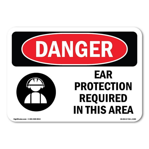 OSHA Danger Sign - Ear Protection Required In This Area | Decal | Protect Your Business, Construction Site, Warehouse & Shop Area |  Made in The USA