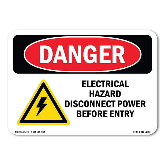 OSHA Danger Sign - Electrical Hazard Disconnect | Decal | Protect Your Business, Construction Site, Warehouse & Shop Area |  Made in The USA