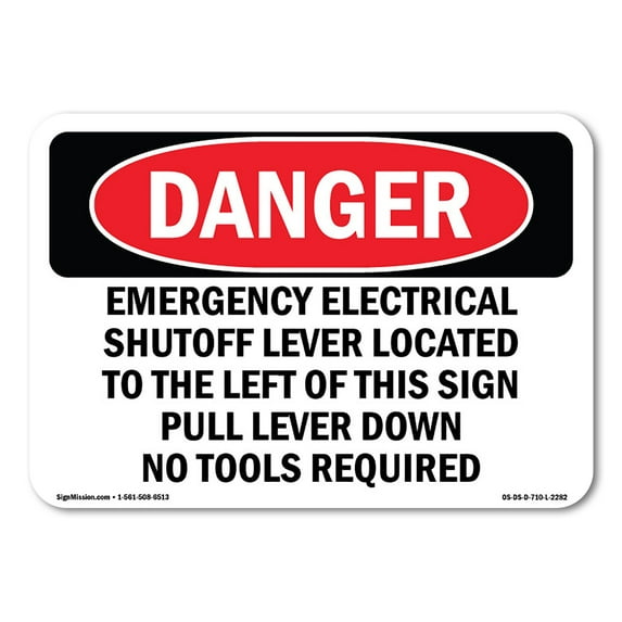 OSHA Danger Sign - Emergency Electrical Shutoff Lever Located | Plastic Sign | Protect Your Business, Construction Site, Shop Area | Made in The USA