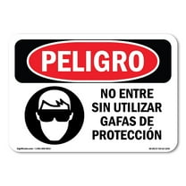 OSHA Danger Sign - Do Not Enter Without Safety Glasses Spanish | Plastic Sign | Protect Your Business, Construction Site, Shop Area |  Made in The USA