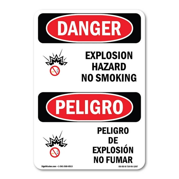 OSHA Danger Sign - Explosion Hazard No Smoking Bilingual | Plastic Sign | Protect Your Business, Construction Site, Shop Area |  Made in The USA