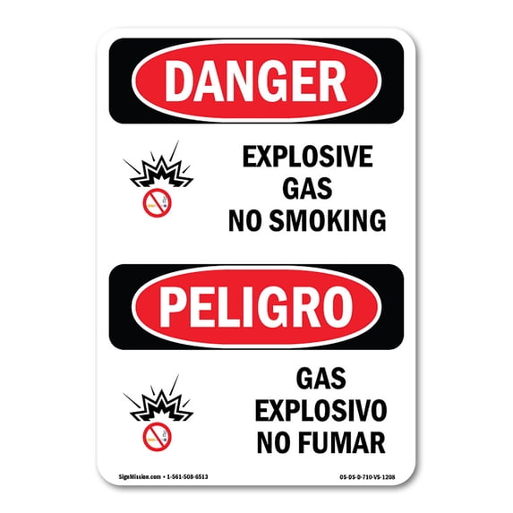 OSHA Danger Sign - Explosive Gas No Smoking Bilingual | Decal | Protect Your Business, Construction Site, Warehouse & Shop Area | Made in The USA