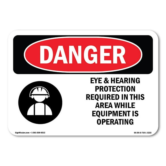 OSHA Danger Sign - Eye And Hearing Protection Required | Decal | Protect Your Business, Construction Site, Warehouse & Shop Area |  Made in The USA