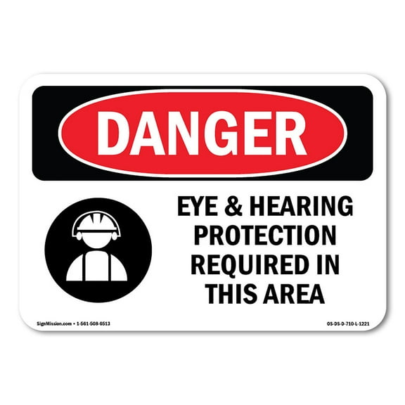OSHA Danger Sign - Eye And Hearing Protection Required | Plastic Sign | Protect Your Business, Construction Site, Warehouse & Shop Area |  Made in The USA