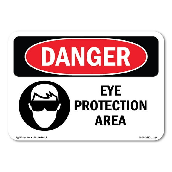 OSHA Danger Sign - Eye Protection Area | Plastic Sign | Protect Your Business, Construction Site, Warehouse & Shop Area |  Made in The USA