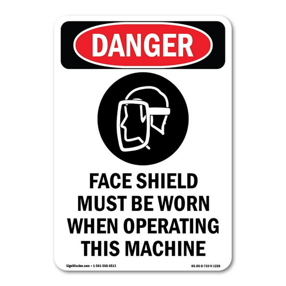 OSHA Danger Sign -  Face Shield Must Be | Decal | Protect Your Business, Construction Site, Warehouse & Shop Area |  Made in The USA
