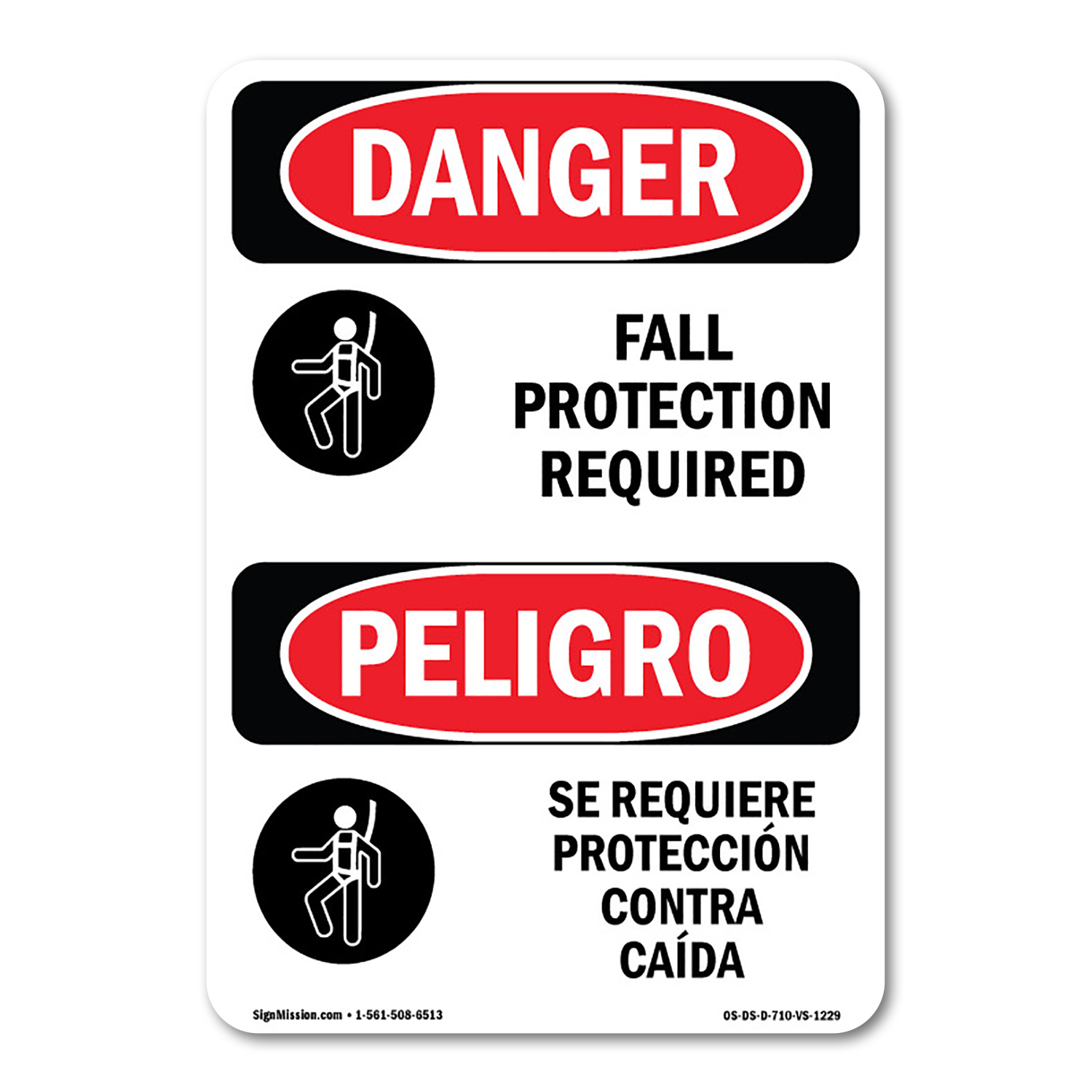 OSHA Danger Sign - Fall Protection Required Bilingual | Decal | Protect ...