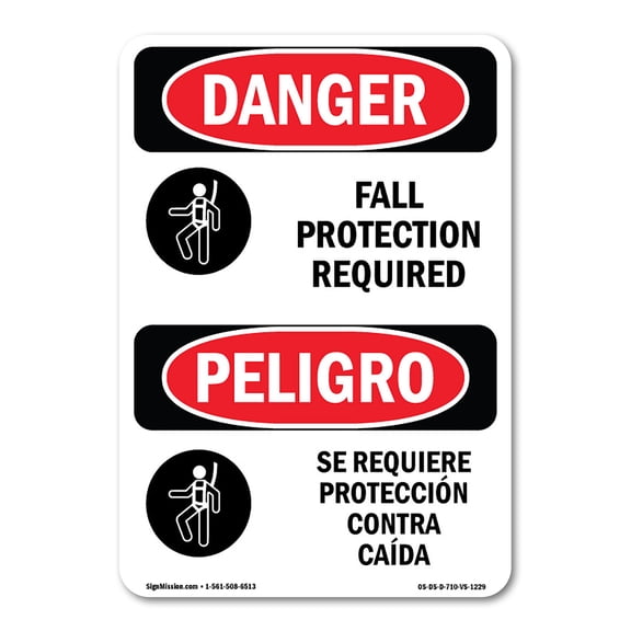 OSHA Danger Sign - Fall Protection Required Bilingual | Decal | Protect Your Business, Construction Site, Warehouse & Shop Area | Made in The USA