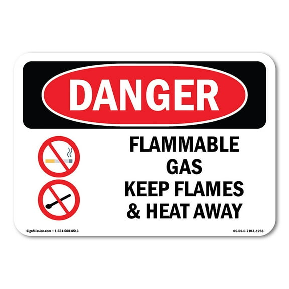 OSHA Danger Sign - Flammable Gas Keep Flames And Heat Away | Decal | Protect Your Business, Construction Site, Shop Area |  Made in The USA