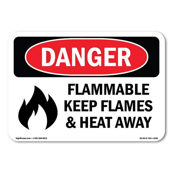 OSHA Danger Sign - Flammable Keep Flames And Heat Away | Decal | Protect Your Business, Construction Site, Warehouse & Shop Area |  Made in The USA