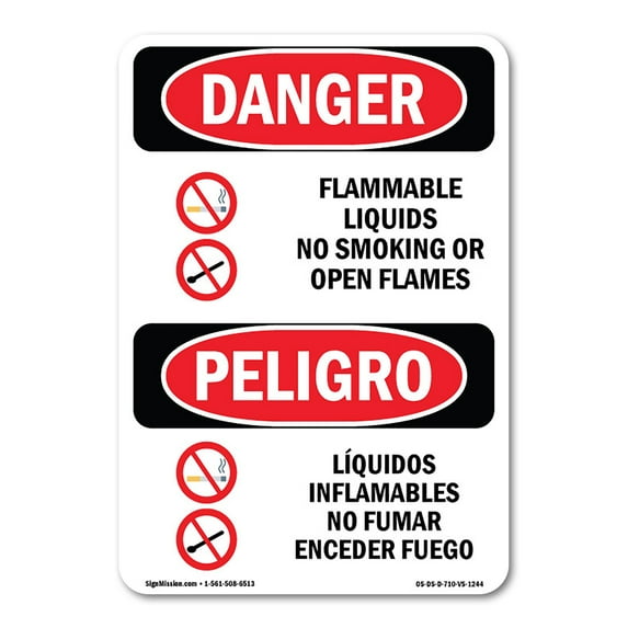 OSHA Danger Sign - Flammable Liquids No Smoking Bilingual | Plastic Sign | Protect Your Business, Construction Site, Shop Area | Made in The USA
