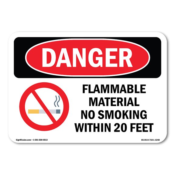 OSHA Danger Sign - Flammable Material No Smoking Within 20 Feet | Plastic Sign | Protect Your Business, Construction Site, Shop Area | Made in The USA