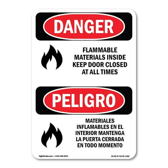 OSHA Danger Sign - Flammable Materials Inside Bilingual | Decal | Protect Your Business, Construction Site, Warehouse & Shop Area | Made in The USA