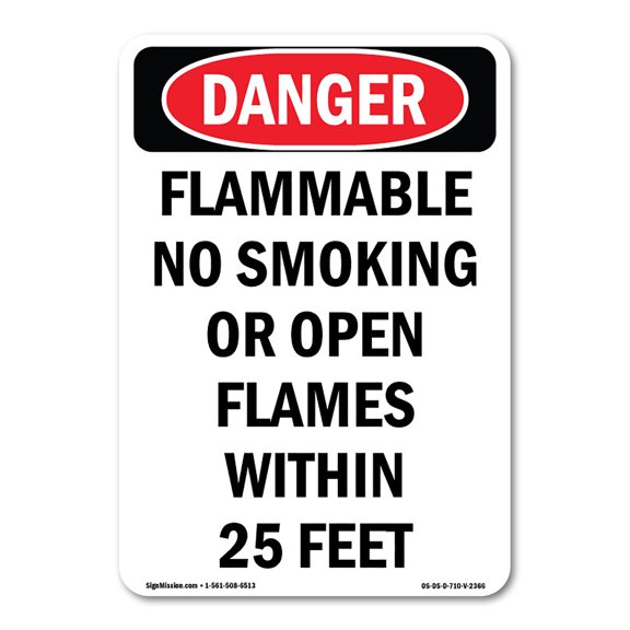 OSHA Danger Sign -  Flammable No Smoking Or Open Flames | Decal | Protect Your Business, Construction Site, Warehouse & Shop Area |  Made in The USA