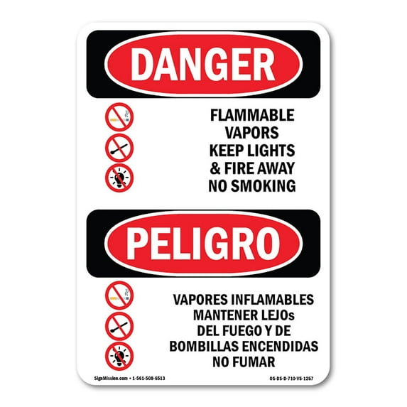 OSHA Danger Sign - Flammable Vapors Keep Fire Away Bilingual | Decal | Protect Your Business, Construction Site, Shop Area | Made in The USA