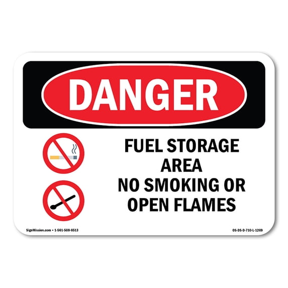 OSHA Danger Sign - Fuel Storage Area No Smoking Or Open Flames | Aluminum Sign | Protect Your Business, Construction Site, Shop Area | Made in The USA
