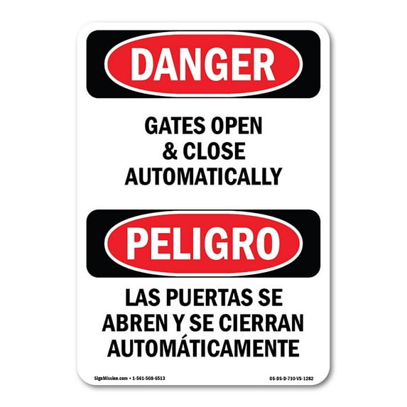 OSHA Danger Sign - Gates Open And Close Automatically Bilingual | Plastic Sign | Protect Your Business, Construction Site, Shop Area | Made in The USA