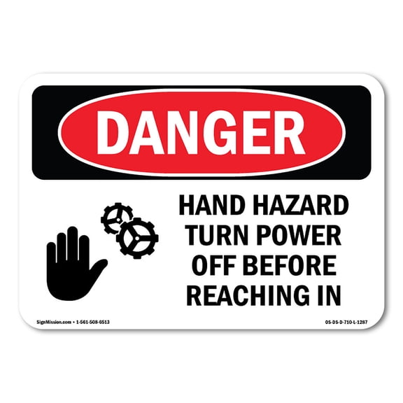 OSHA Danger Sign - Hand Hazard Turn Power Off Reaching In | Plastic Sign | Protect Your Business, Construction Site, Shop Area |  Made in The USA