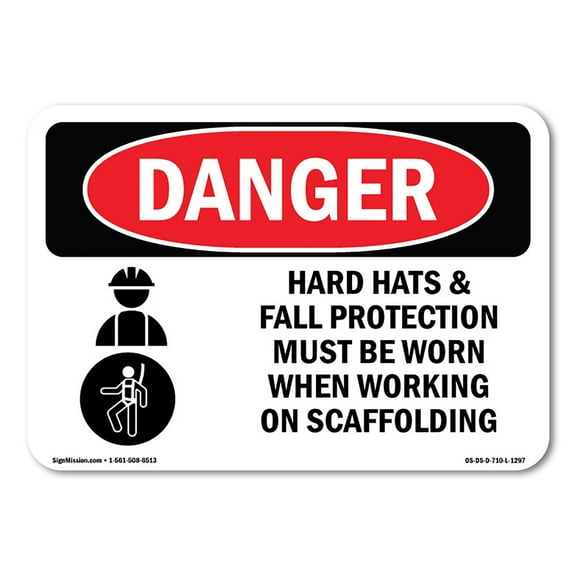 OSHA Danger Sign - Hard Hats Fall Protection Worn Scaffolding | Plastic Sign | Protect Your Business, Construction Site, Shop Area |  Made in The USA