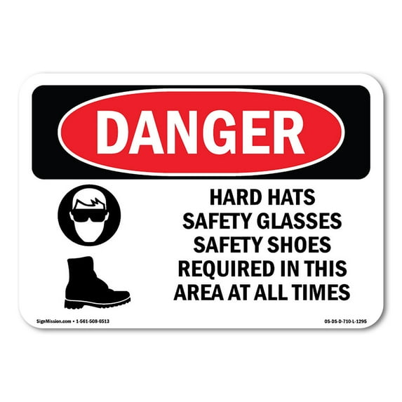 OSHA Danger Sign - Hard Hats Safety Glasses Shoes Required | Plastic Sign | Protect Your Business, Construction Site, Shop Area | Made in The USA