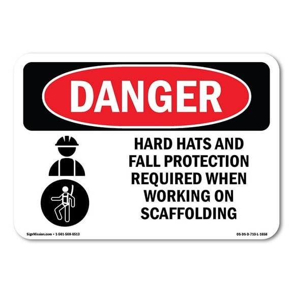 OSHA Danger Sign - Hats Fall Protection Required Scaffolding | Decal | Protect Your Business, Construction Site, Shop Area | Made in The USA