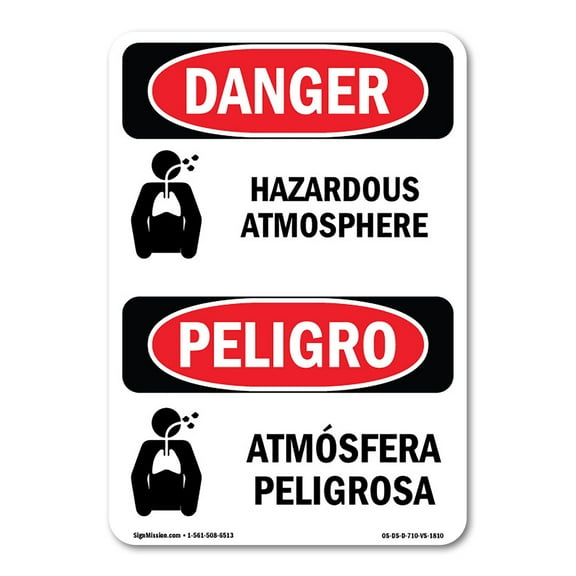 OSHA Danger Sign - Hazardous Atmosphere Bilingual | Decal | Protect Your Business, Construction Site, Warehouse & Shop Area |  Made in The USA