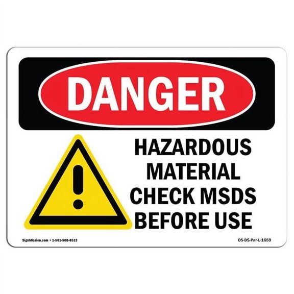 OSHA Danger Sign - Hazardous Material Check MSDS Before Use