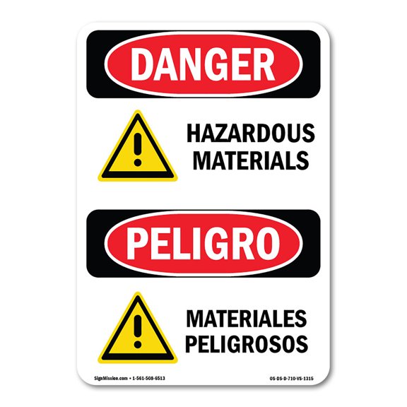 OSHA Danger Sign - Hazardous Materials Bilingual | Decal | Protect Your Business, Construction Site, Warehouse & Shop Area | Made in The USA