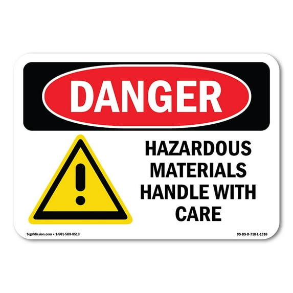 OSHA Danger Sign - Hazardous Materials Handle With Care | Plastic Sign | Protect Your Business, Construction Site, Warehouse & Shop Area | Made in The USA