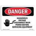 thumbnail image 1 of OSHA Danger Sign - Hazardous Voltage Disconnect Main Power, 1 of 1