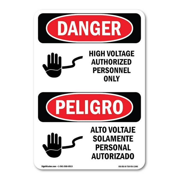 OSHA Danger Sign - High Voltage Authorized Personnel Bilingual | Plastic Sign | Protect Your Business, Construction Site, Shop Area |  Made in The USA