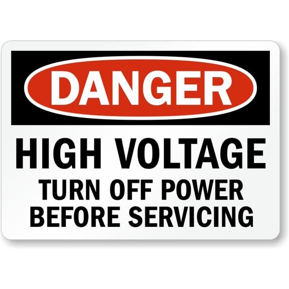 OSHA Danger Sign: High Voltage Turn Off Power Before Servicing Man Cave Garage Shop Bar Restaurant Home Decor Metal Sign, 12" x 8"
