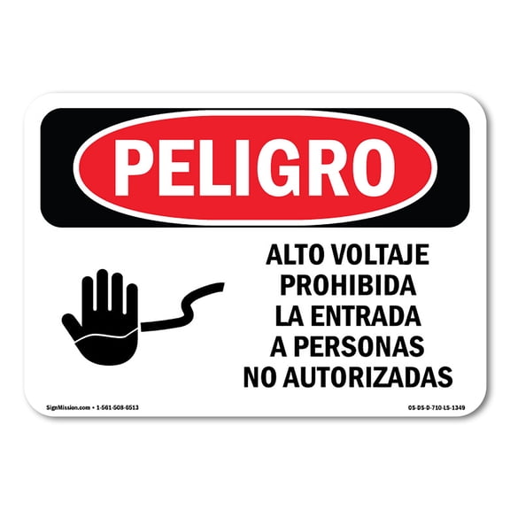 OSHA Danger Sign - High Voltage Unauthorized Spanish | Plastic Sign | Protect Your Business, Construction Site, Warehouse & Shop Area | Made in The USA