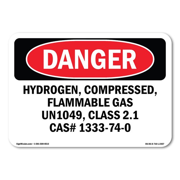 OSHA Danger Sign - Hydrogen  Compressed  Flammable Gas Un1049  | Decal | Protect Your Business, Construction Site, Shop Area |  Made in The USA